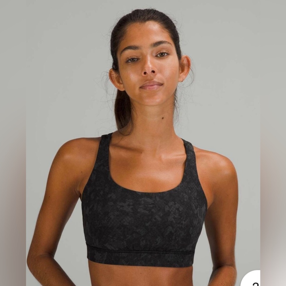 Lululemon Energy Bra Black Gray Snake Print Strappy Sports Bra | Size 4